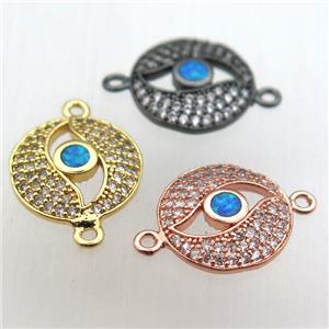 copper eye connector pave zircon, mixed color, approx 13mm dia