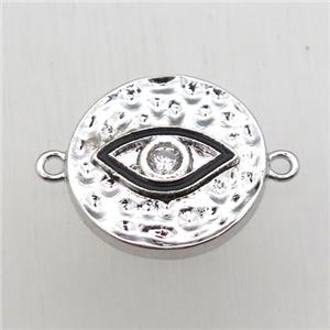 copper eye connector pave zircon, platinum plated, approx 15mm dia