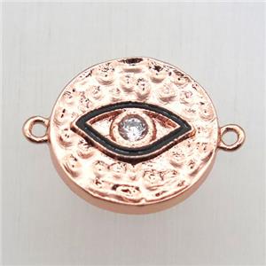 copper eye connector pave zircon, rose gold, approx 15mm dia