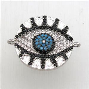copper eye connector pave zircon, platinum plated, approx 18mm dia