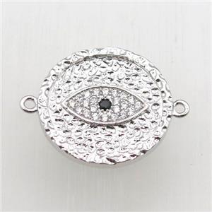 copper eye connector pave zircon, platinum plated, approx 20mm dia
