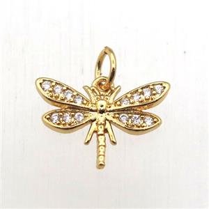 copper dragonfly pendant pave zircon, gold plated, approx 16-16mm