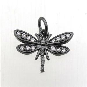 copper dragonfly pendant pave zircon, black plated, approx 16-16mm