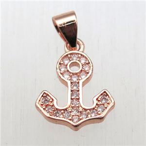 copper anchor pendant pave zircon, rose gold, approx 11-12mm