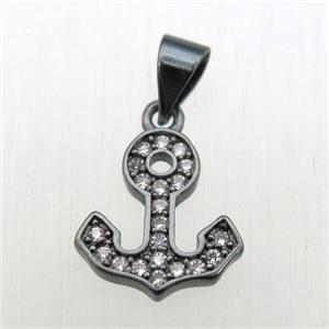 copper anchor pendant pave zircon, black plated, approx 11-12mm