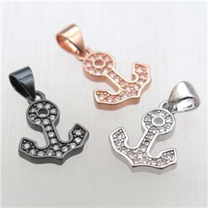 copper anchor pendant pave zircon, mixed color, approx 11-12mm