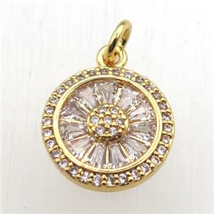 copper circle pendant pave zircon, gold plated, approx 13mm dia