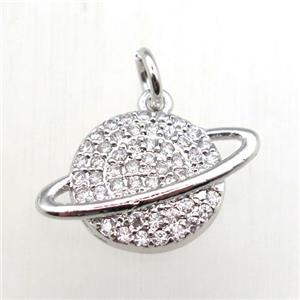 copper earth pendant pave zircon, platinum plated, approx 12-18mm