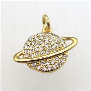 copper earth pendant pave zircon, gold plated, approx 12-18mm