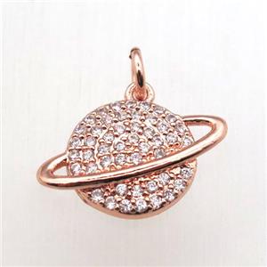copper earth pendant pave zircon, rose gold, approx 12-18mm