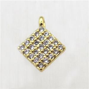 copper square pendant pave zircon, gold plated, approx 6x6mm