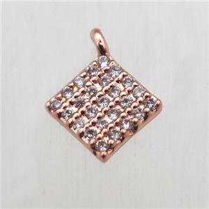 copper square pendant pave zircon, rose gold, approx 6x6mm