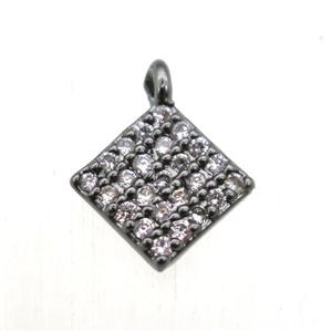 copper square pendant pave zircon, black plated, approx 6x6mm