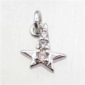copper star pendant pave zircon, platinum plated, approx 8-10mm