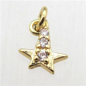 copper star pendant pave zircon, gold plated, approx 8-10mm