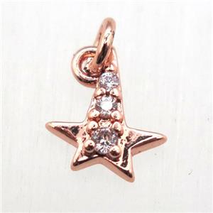 copper star pendant pave zircon, rose gold, approx 8-10mm