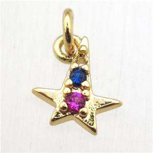 copper star pendant pave zircon, gold plated, approx 8-10mm