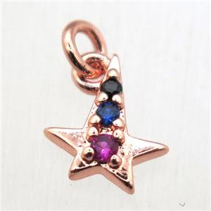 copper star pendant pave zircon, rose gold, approx 8-10mm