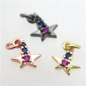 copper star pendant pave zircon, mixed color, approx 8-10mm