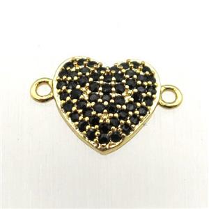 copper heart connector pave zircon, gold plated, approx 10mm