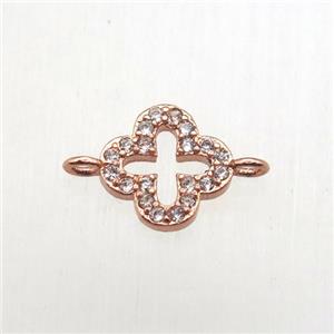 copper clover connector pave zircon, rose gold, approx 8x8mm