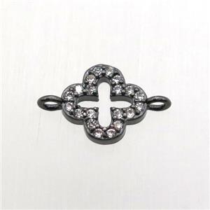 copper clover connector pave zircon, black plated, approx 8x8mm