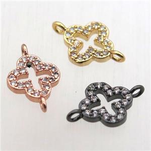 copper clover connector pave zircon, mixed color, approx 8x8mm
