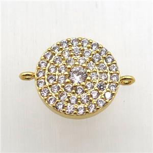 copper circle connector pave zircon, gold plated, approx 15mm dia