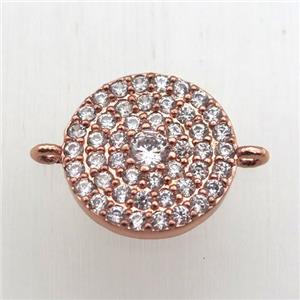 copper circle connector pave zircon, rose gold, approx 15mm dia