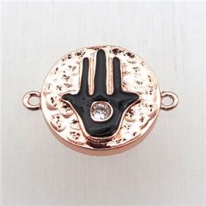 copper hamsahand connector pave zircon, gold plated, approx 15mm dia