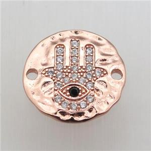 copper hamsahand connector pave zircon, rose gold, approx 18mm dia