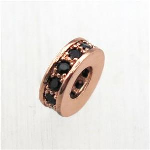copper heishi beads pave zircon, rose gold, approx 8mm dia