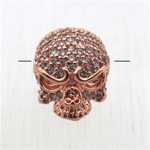 copper skull beads pave zircon, rose gold, approx 10-13mm