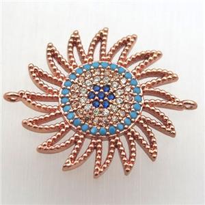 copper sun connector pave zircon, rose gold, approx 22mm