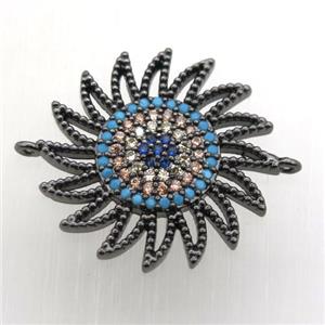 copper sun connector pave zircon, black plated, approx 22mm