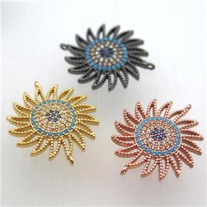 copper sun connector pave zircon, mixed color, approx 22mm