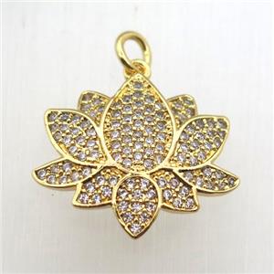 copper lotus pendant pave zircon, gold plated, approx 18-20mm