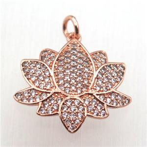 copper lotus pendant pave zircon, rose gold, approx 18-20mm