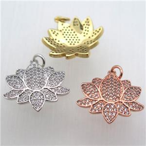 copper lotus pendant pave zircon, mixed color, approx 18-20mm