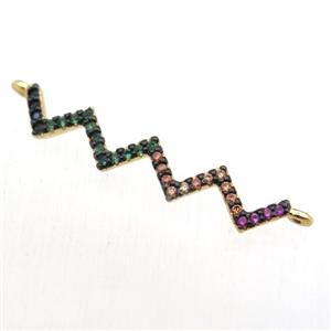 copper heartbeat connector pave zircon, gold plated, approx 5-33mm
