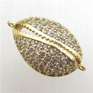 copper connector pave zircon, gold plated, approx 12-18mm