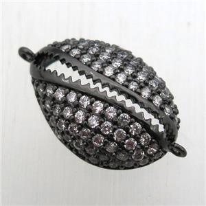 copper connector pave zircon, black plated, approx 12-18mm