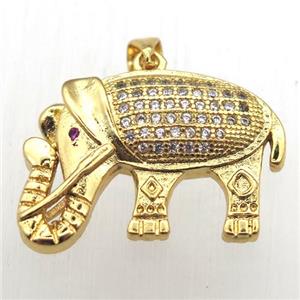 copper elephant pendant pave zircon, gold plated, approx 17-25mm