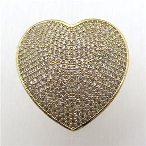 copper heart connector pave zircon, gold plated, approx 30mm