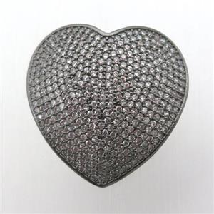 copper heart connector pave zircon, black plated, approx 30mm