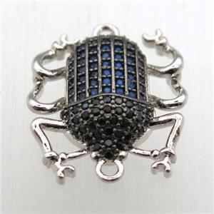 copper beetle connector pave zircon, platinum plated, approx 18-20mm