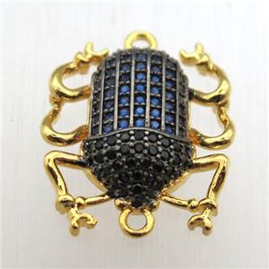 copper beetle connector pave zircon, gold plated, approx 18-20mm