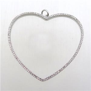 copper heart pendant pave zircon, platinum plated, approx 48mm