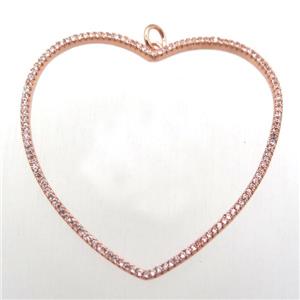 copper heart pendant pave zircon, rose gold, approx 48mm
