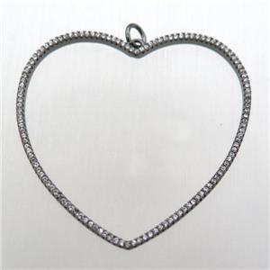 copper heart pendant pave zircon, black plated, approx 48mm